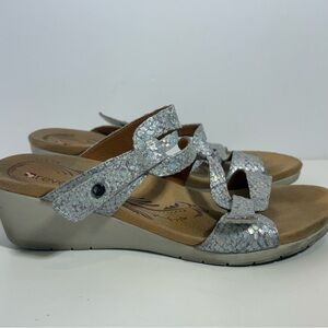 Revere Miami Peacock Python Print 8 Wide Metallic Gold Leather Comfort Sandals